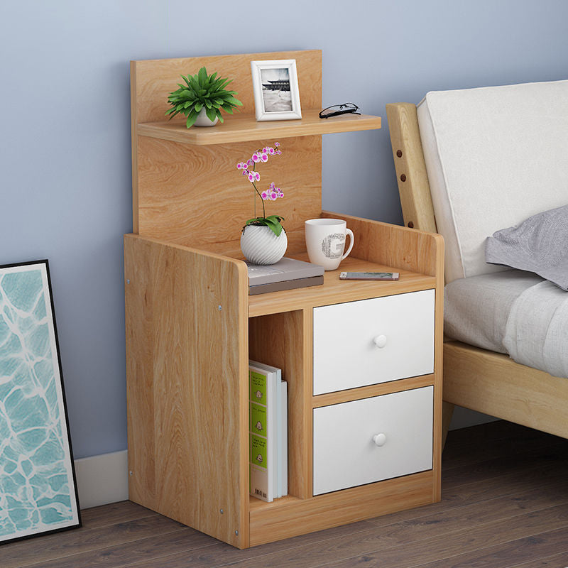 Wooden Bedside Cabinet Modern Style Minimalist Bedside Table with Drawers 16.9"L x 11.8"W x 28.7"H Natural Wood White 1 Piece Clearhalo 'Bedroom Furniture' 'furn' 'furn_night_stand' 'Furniture' 'night_stand' 'Nightstands' 6336681