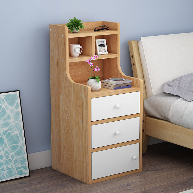 Wooden Bedside Cabinet Modern Style Minimalist Bedside Table with Drawers 14.6"L x 11.8"W x 33.5"H Natural Wood White 1 Piece Clearhalo 'Bedroom Furniture' 'furn' 'furn_night_stand' 'Furniture' 'night_stand' 'Nightstands' 6336684