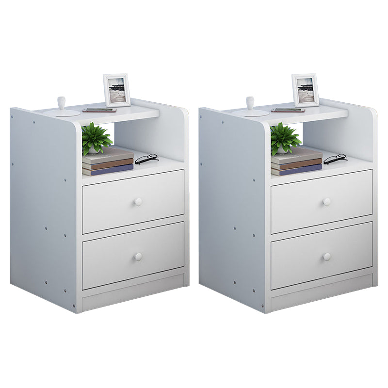 Wooden Bedside Cabinet Modern Style Minimalist Bedside Table with Drawers 16.9"L x 11.8"W x 20.1"H White 2 Piece Set Clearhalo 'Bedroom Furniture' 'furn' 'furn_night_stand' 'Furniture' 'night_stand' 'Nightstands' 6336686