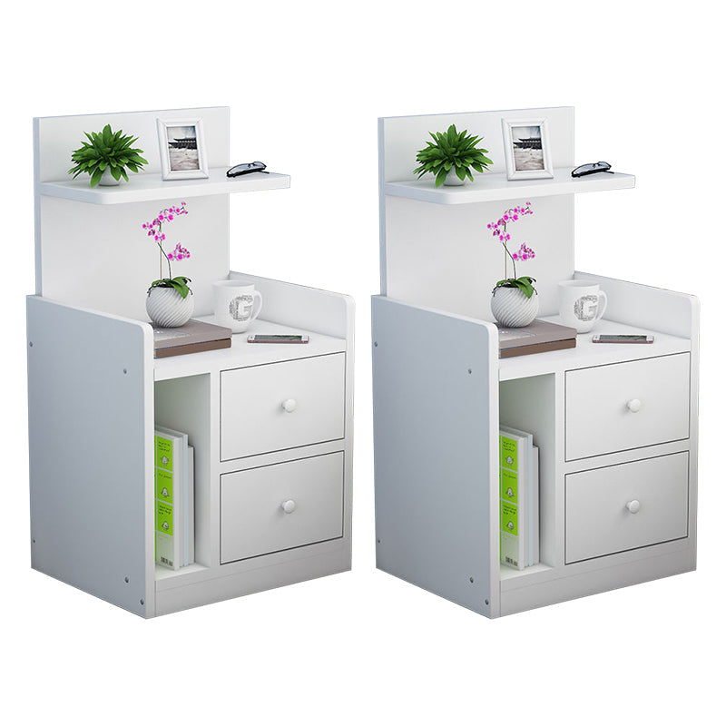Wooden Bedside Cabinet Modern Style Minimalist Bedside Table with Drawers 16.9"L x 11.8"W x 28.7"H White 2 Piece Set Clearhalo 'Bedroom Furniture' 'furn' 'furn_night_stand' 'Furniture' 'night_stand' 'Nightstands' 6336687