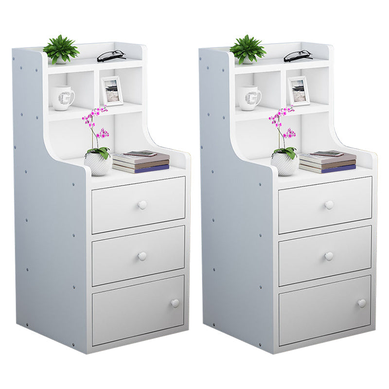 Wooden Bedside Cabinet Modern Style Minimalist Bedside Table with Drawers 14.6"L x 11.8"W x 33.5"H White 2 Piece Set Clearhalo 'Bedroom Furniture' 'furn' 'furn_night_stand' 'Furniture' 'night_stand' 'Nightstands' 6336690