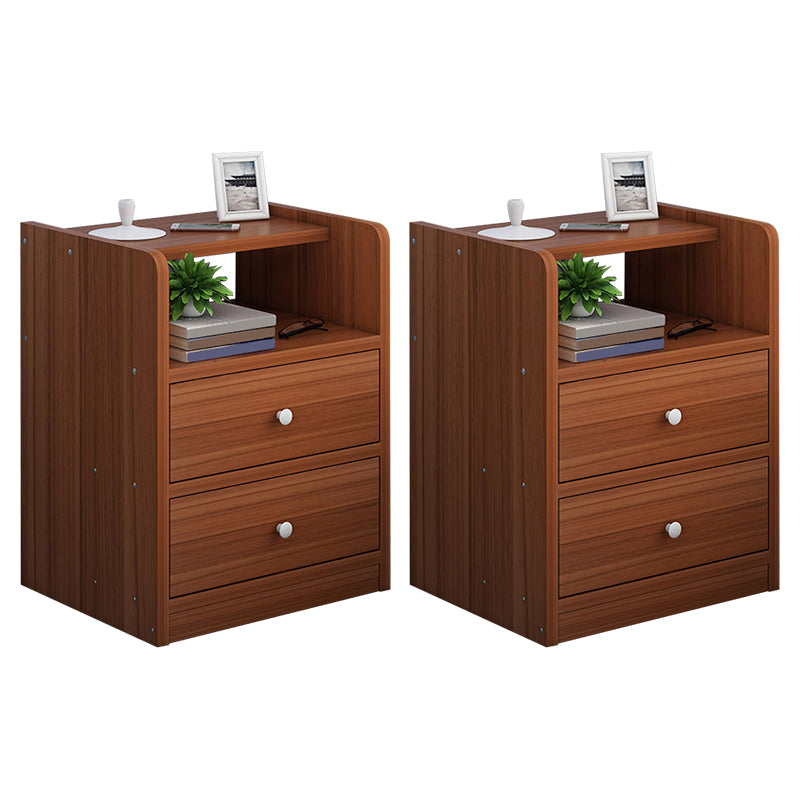 Wooden Bedside Cabinet Modern Style Minimalist Bedside Table with Drawers 16.9"L x 11.8"W x 20.1"H Brown 2 Piece Set Clearhalo 'Bedroom Furniture' 'furn' 'furn_night_stand' 'Furniture' 'night_stand' 'Nightstands' 6336692