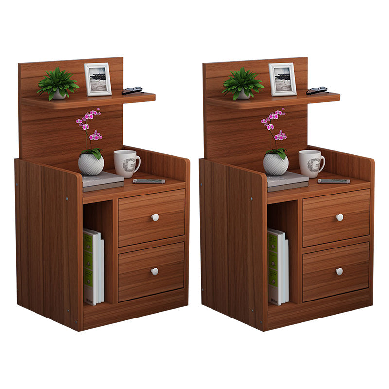 Wooden Bedside Cabinet Modern Style Minimalist Bedside Table with Drawers 16.9"L x 11.8"W x 28.7"H Brown 2 Piece Set Clearhalo 'Bedroom Furniture' 'furn' 'furn_night_stand' 'Furniture' 'night_stand' 'Nightstands' 6336694