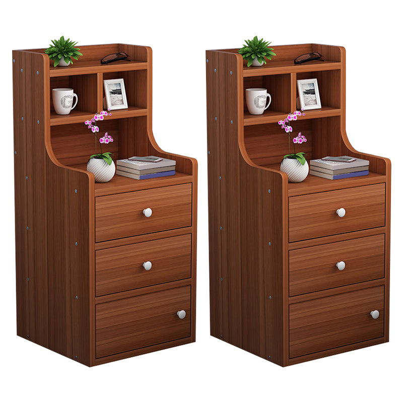 Wooden Bedside Cabinet Modern Style Minimalist Bedside Table with Drawers 14.6"L x 11.8"W x 33.5"H Brown 2 Piece Set Clearhalo 'Bedroom Furniture' 'furn' 'furn_night_stand' 'Furniture' 'night_stand' 'Nightstands' 6336696