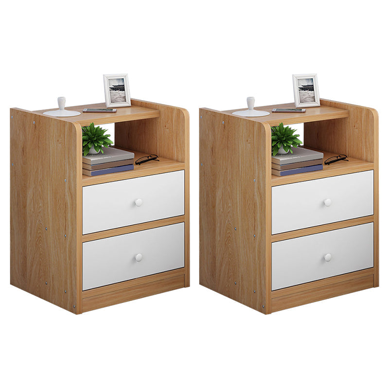 Wooden Bedside Cabinet Modern Style Minimalist Bedside Table with Drawers 16.9"L x 11.8"W x 20.1"H Natural Wood White 2 Piece Set Clearhalo 'Bedroom Furniture' 'furn' 'furn_night_stand' 'Furniture' 'night_stand' 'Nightstands' 6336697