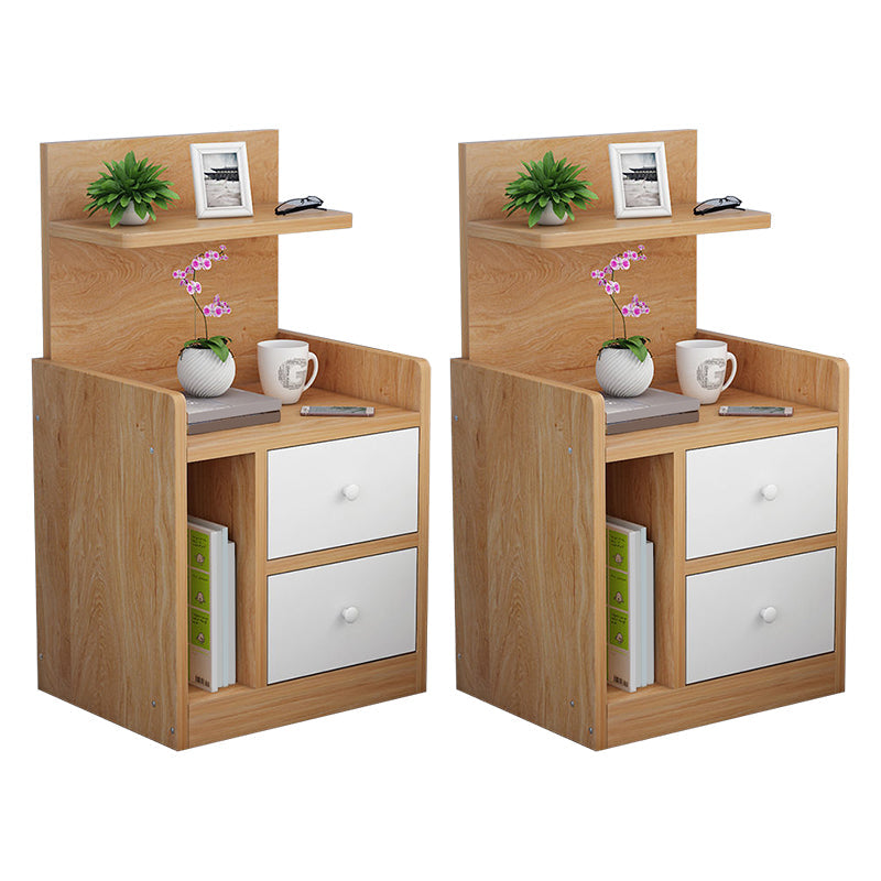 Wooden Bedside Cabinet Modern Style Minimalist Bedside Table with Drawers 16.9"L x 11.8"W x 28.7"H Natural Wood White 2 Piece Set Clearhalo 'Bedroom Furniture' 'furn' 'furn_night_stand' 'Furniture' 'night_stand' 'Nightstands' 6336698