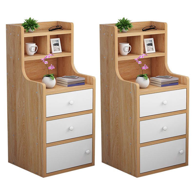 Wooden Bedside Cabinet Modern Style Minimalist Bedside Table with Drawers 14.6"L x 11.8"W x 33.5"H Natural Wood White 2 Piece Set Clearhalo 'Bedroom Furniture' 'furn' 'furn_night_stand' 'Furniture' 'night_stand' 'Nightstands' 6336699