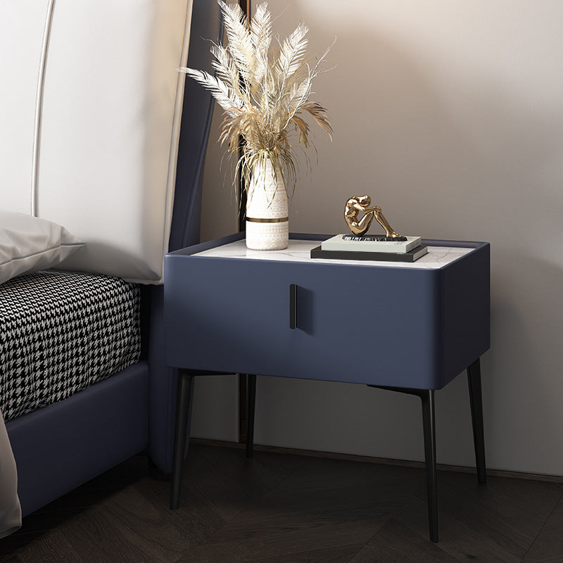 Mesita de noche contemporánea de madera maciza con 1 cajón, 19,7" de alto