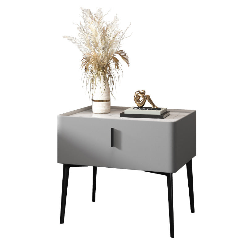 Mesita de noche contemporánea de madera maciza con 1 cajón, 19,7" de alto