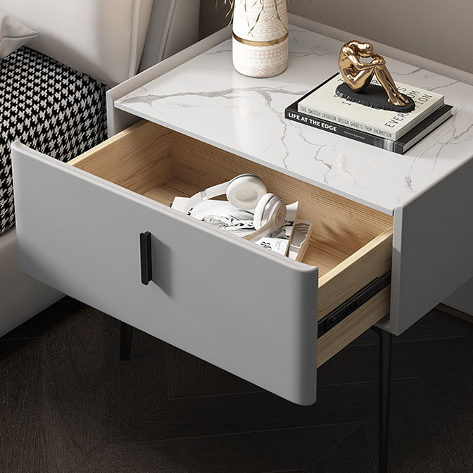 Mesita de noche contemporánea de madera maciza con 1 cajón, 19,7" de alto