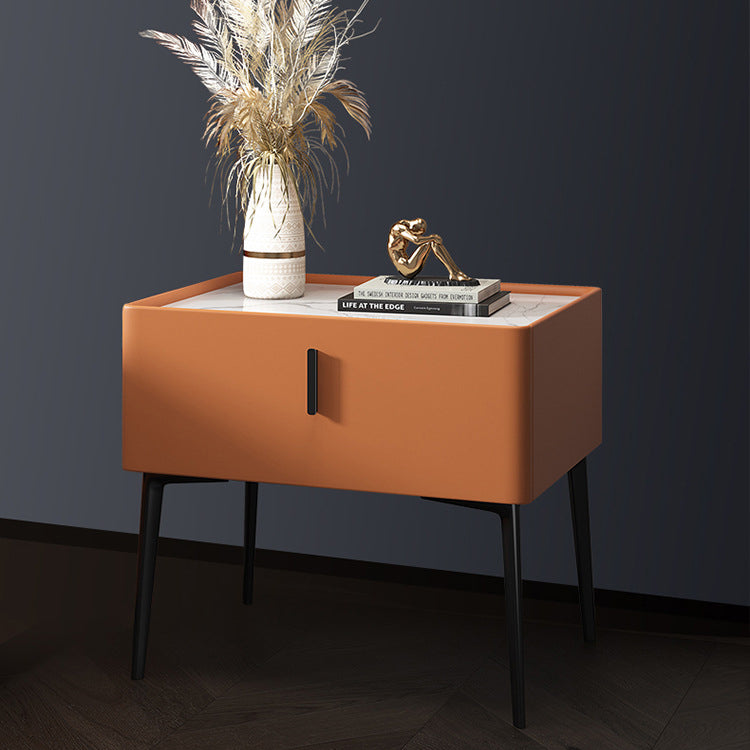 Mesita de noche contemporánea de madera maciza con 1 cajón, 19,7" de alto