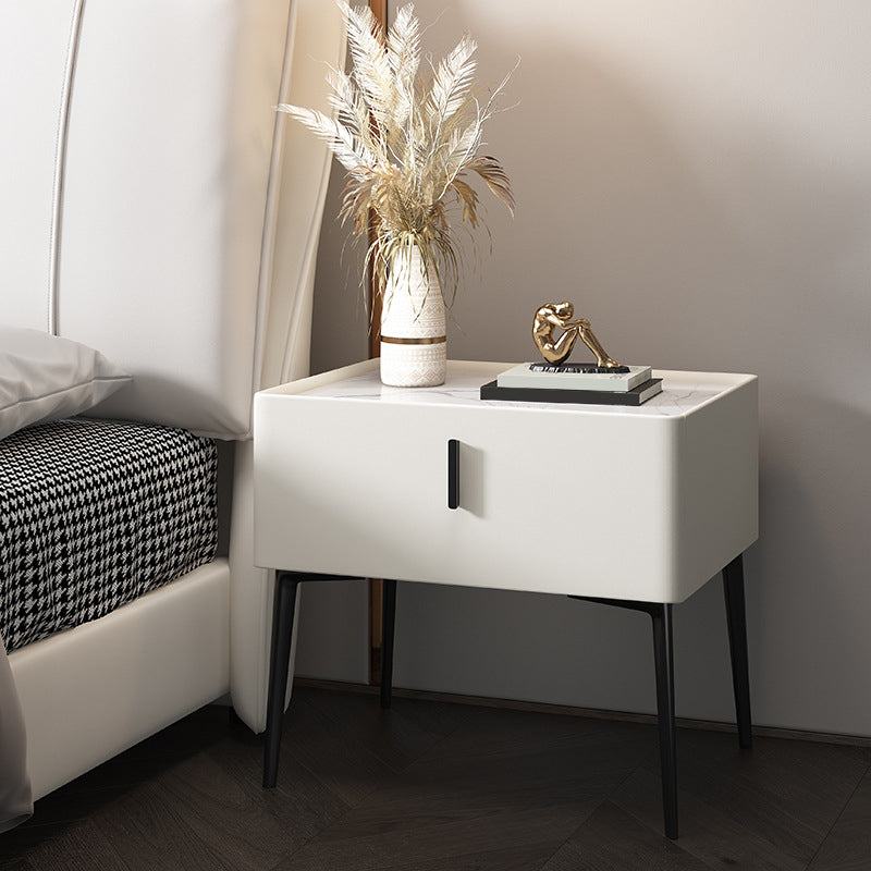 Mesita de noche contemporánea de madera maciza con 1 cajón, 19,7" de alto