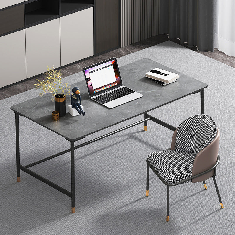 Industrial Rectangular Writing Desk H-Shape Office Desk Dark Taupe Clearhalo 'furn' 'furn_office_desk' 'Furniture' 'Office Desks' 'Office Furniture' 'office_desk' 6342563