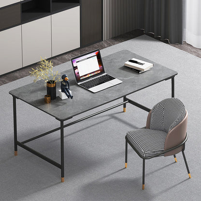 Industrial Rectangular Writing Desk H-Shape Office Desk Dark Taupe Clearhalo 'furn' 'furn_office_desk' 'Furniture' 'Office Desks' 'Office Furniture' 'office_desk' 6342563