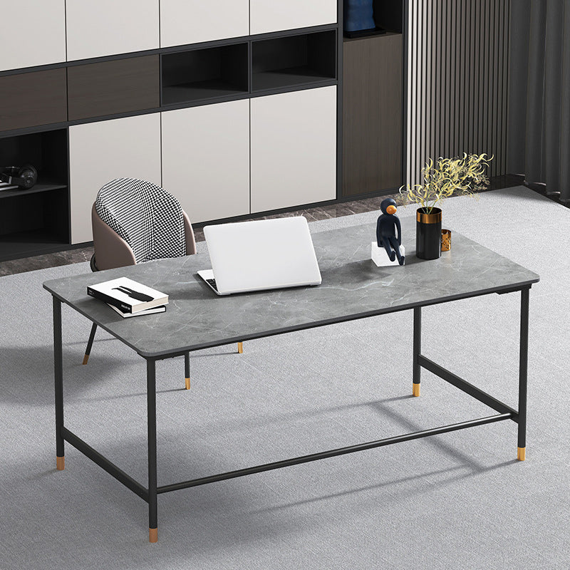 Industrial Rectangular Writing Desk H-Shape Office Desk Dark Taupe 51.2"L x 27.6"W x 29.5"H Clearhalo 'furn' 'furn_office_desk' 'Furniture' 'Office Desks' 'Office Furniture' 'office_desk' 6342564