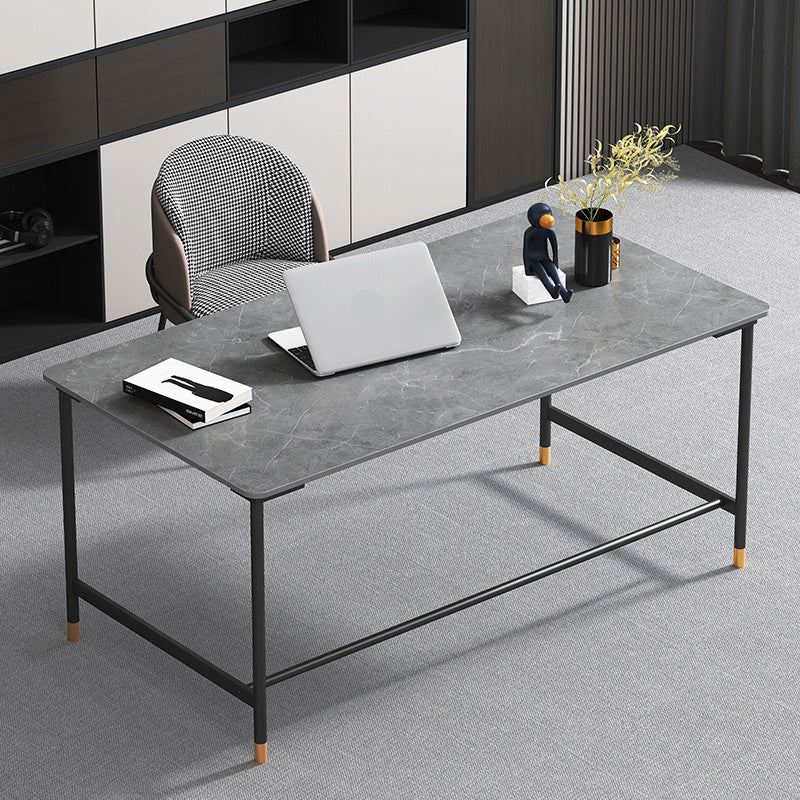 Industrial Rectangular Writing Desk H-Shape Office Desk Dark Taupe 55.1"L x 31.5"W x 29.5"H Clearhalo 'furn' 'furn_office_desk' 'Furniture' 'Office Desks' 'Office Furniture' 'office_desk' 6342565