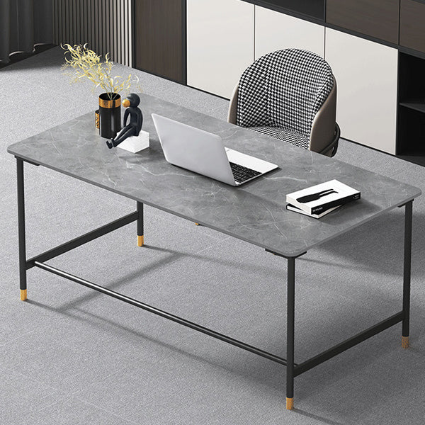 Industrial Rectangular Writing Desk H-Shape Office Desk Dark Taupe Clearhalo 'furn' 'furn_office_desk' 'Furniture' 'Office Desks' 'Office Furniture' 'office_desk' 6342566