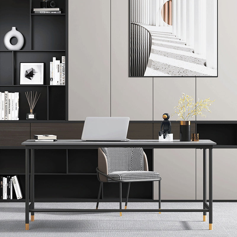 Industrial Rectangular Writing Desk H-Shape Office Desk Dark Taupe Clearhalo 'furn' 'furn_office_desk' 'Furniture' 'Office Desks' 'Office Furniture' 'office_desk' 6342571