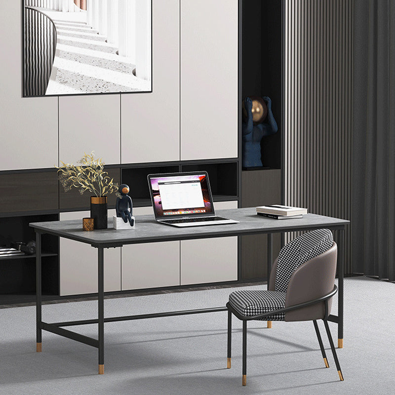 Industrial Rectangular Writing Desk H-Shape Office Desk Dark Taupe Clearhalo 'furn' 'furn_office_desk' 'Furniture' 'Office Desks' 'Office Furniture' 'office_desk' 6342572