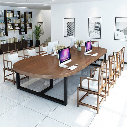 Industrial Office Desk Solid Wood Oval Brown Pine Writing Desk