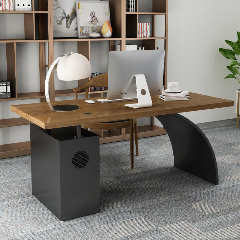 Scrivania marrone e nero da ufficio rettangolare scrivania in legno pino e metallo