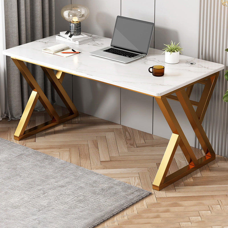 Escritorio de oficina de acero y madera artificial escritorio rectangular de la computadora con gestión de cables