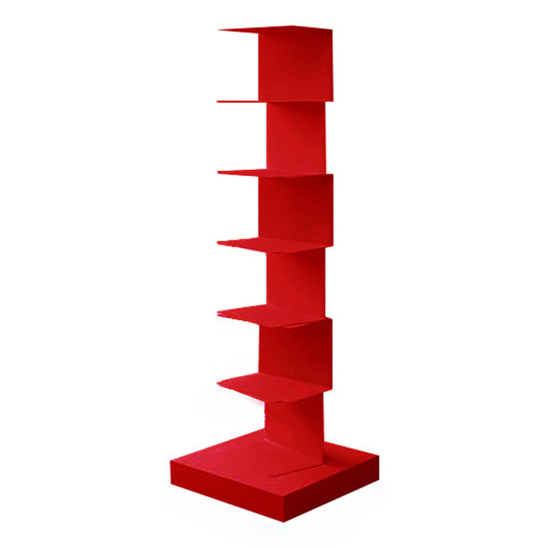 Contemporary Steel Bookshelf Geometric Shelf Bookcase for Study Room 13.8"L x 13.8"W x 42.9"H Red Clearhalo 'Bookcases' 'furn' 'furn_bookcases' 'Furniture' 'Office Furniture' 6343080
