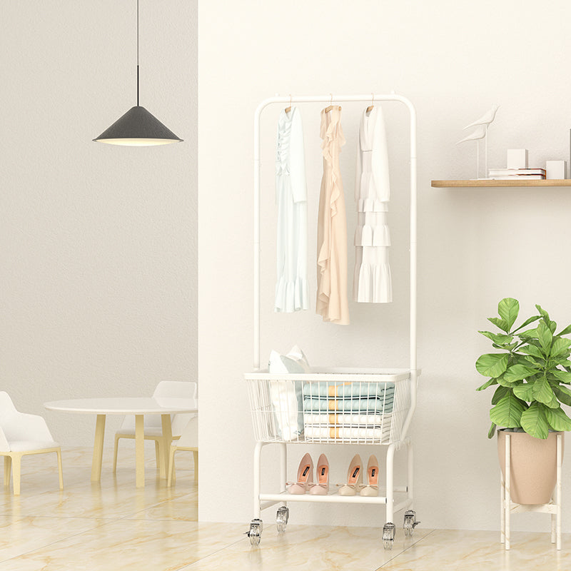 Stainless Steel Free Standing Hall Tree with Storage Basket Hall Stand for Living Room White Clearhalo 'Entry & Mudroom Furniture' 'furn' 'furn_hall_tree_coat_racks' 'Furniture' 'Hall Trees & Coat Racks' 'hall_tree_coat_racks' 6344035