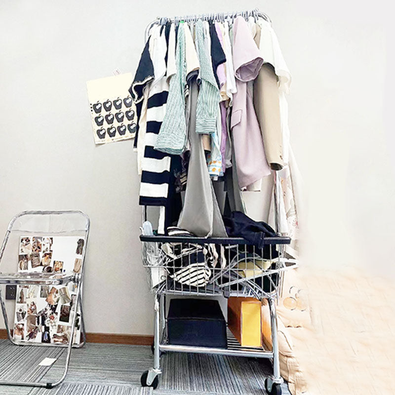 Stainless Steel Free Standing Hall Tree with Storage Basket Hall Stand for Living Room Clearhalo 'Entry & Mudroom Furniture' 'furn' 'furn_hall_tree_coat_racks' 'Furniture' 'Hall Trees & Coat Racks' 'hall_tree_coat_racks' 6344038