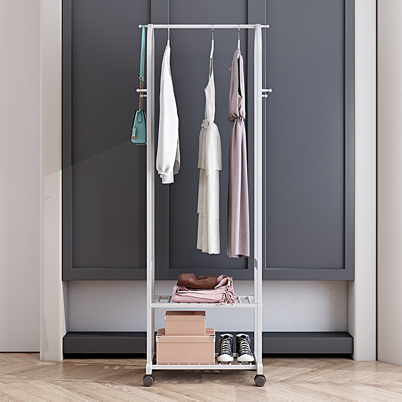Contemporary Free Standing Coat Rack Storage Shelves Metal Coat Rack with Castors 24"L x 16"W x 67"H White Clearhalo 'Entry & Mudroom Furniture' 'furn' 'furn_hall_tree_coat_racks' 'Furniture' 'Hall Trees & Coat Racks' 'hall_tree_coat_racks' 6344089