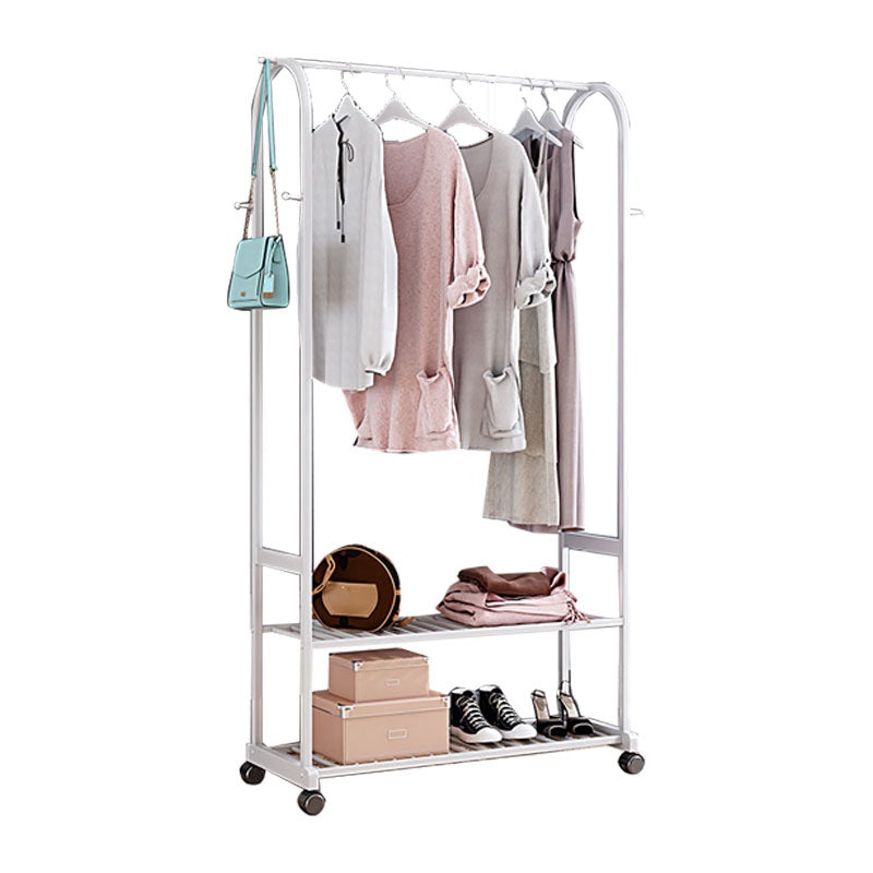 Contemporary Free Standing Coat Rack Storage Shelves Metal Coat Rack with Castors Clearhalo 'Entry & Mudroom Furniture' 'furn' 'furn_hall_tree_coat_racks' 'Furniture' 'Hall Trees & Coat Racks' 'hall_tree_coat_racks' 6344094