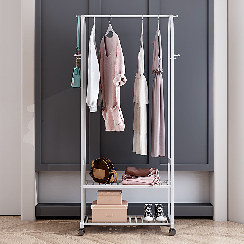 Contemporary Free Standing Coat Rack Storage Shelves Metal Coat Rack with Castors 31"L x 16"W x 67"H White Clearhalo 'Entry & Mudroom Furniture' 'furn' 'furn_hall_tree_coat_racks' 'Furniture' 'Hall Trees & Coat Racks' 'hall_tree_coat_racks' 6344097