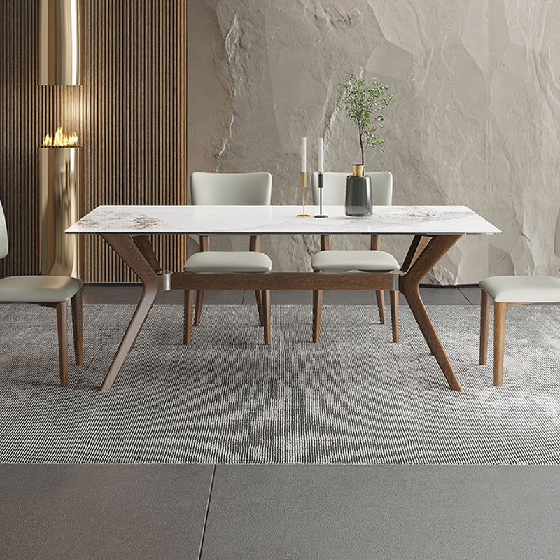 Moderner Tisch mit gesinterter Steinplatte, rechteckiger Tisch mit Holzsockel