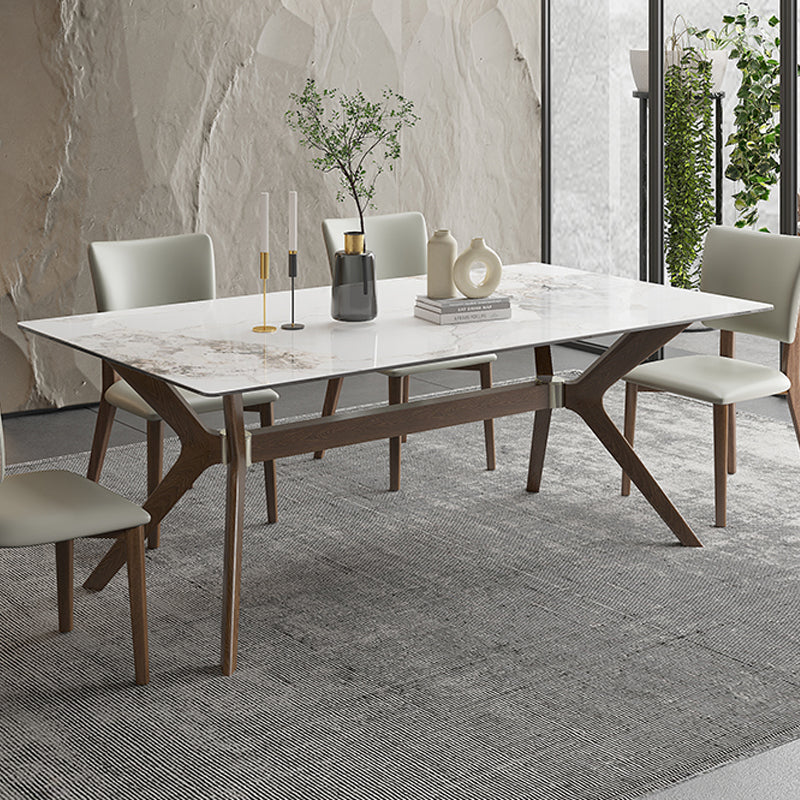 Moderner Tisch mit gesinterter Steinplatte, rechteckiger Tisch mit Holzsockel