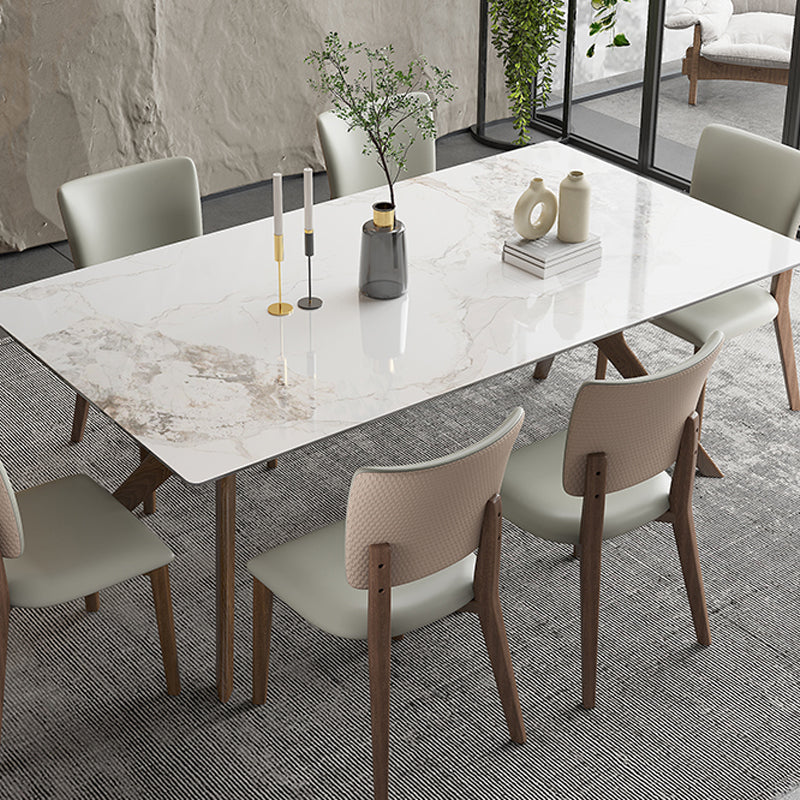 Moderner Tisch mit gesinterter Steinplatte, rechteckiger Tisch mit Holzsockel