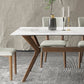 Moderner Tisch mit gesinterter Steinplatte, rechteckiger Tisch mit Holzsockel