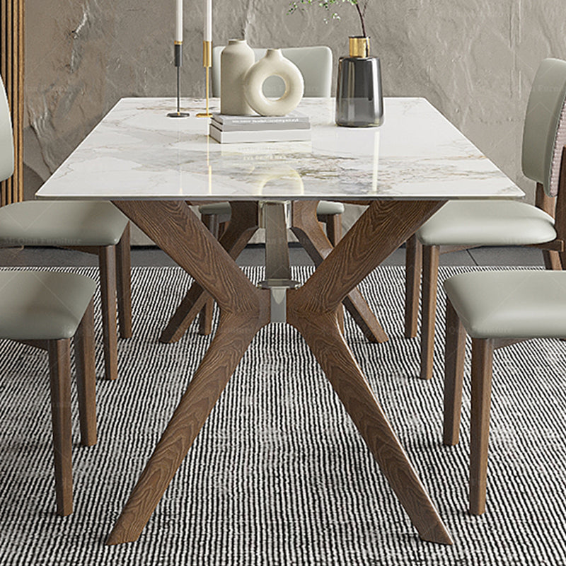 Moderner Tisch mit gesinterter Steinplatte, rechteckiger Tisch mit Holzsockel