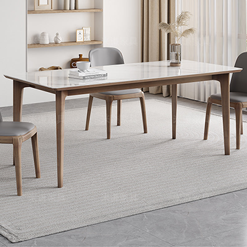 Table rectangulaire Table de salle à manger en pierre frittée moderne médiévale avec base en bois