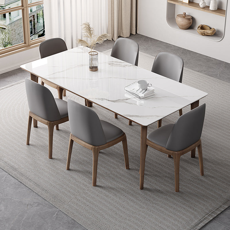 Table rectangulaire Table de salle à manger en pierre frittée moderne médiévale avec base en bois