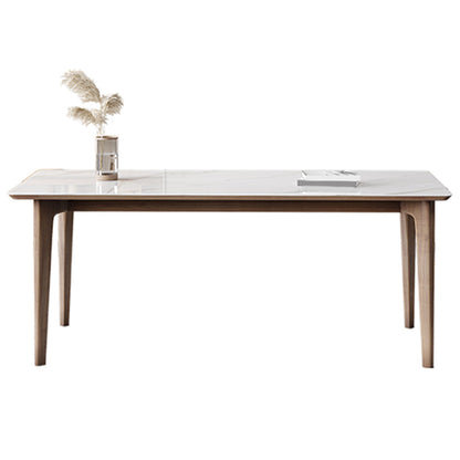 Table rectangulaire Table de salle à manger en pierre frittée moderne médiévale avec base en bois