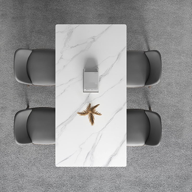 Table rectangulaire Table de salle à manger en pierre frittée moderne médiévale avec base en bois