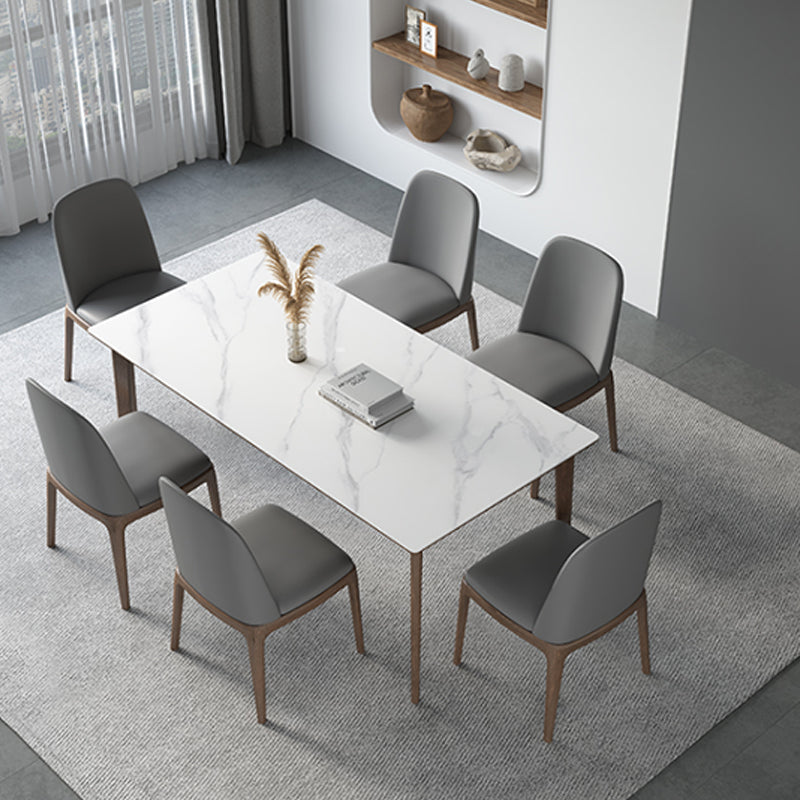 Table rectangulaire Table de salle à manger en pierre frittée moderne médiévale avec base en bois