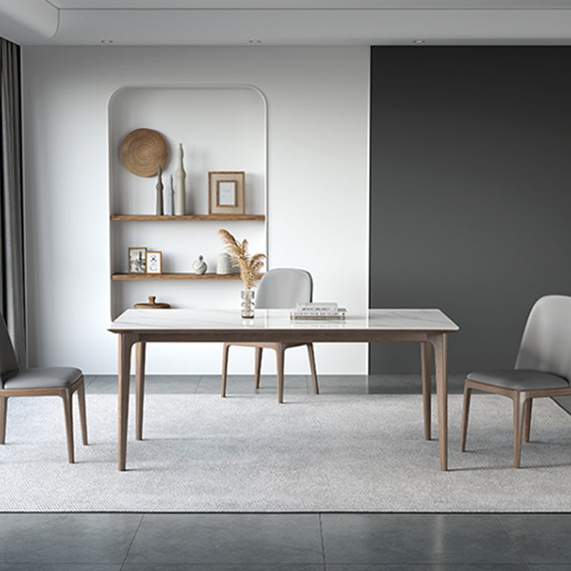 Table rectangulaire Table de salle à manger en pierre frittée moderne médiévale avec base en bois