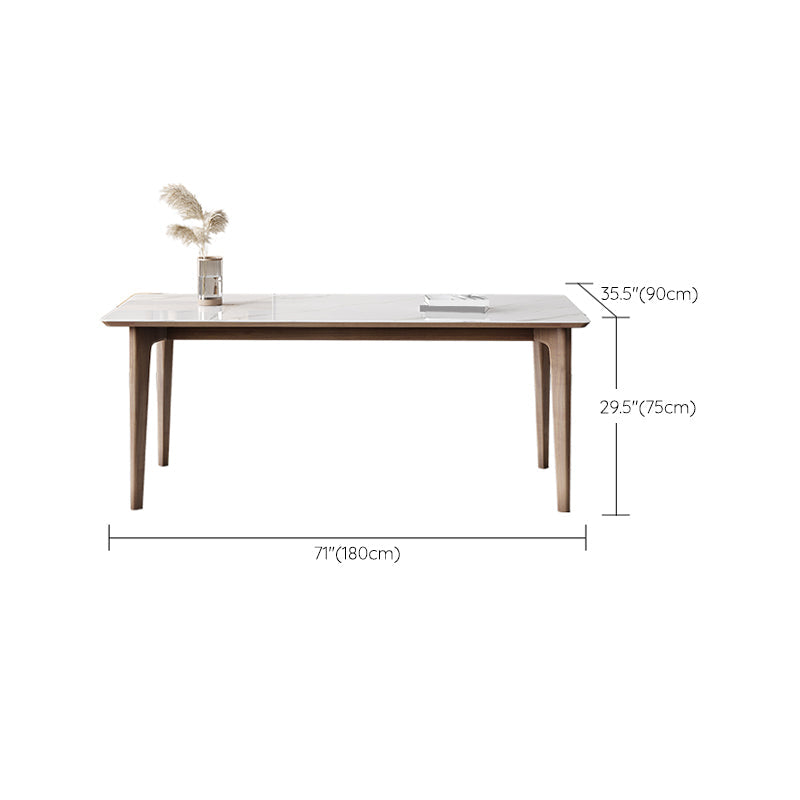 Table rectangulaire Table de salle à manger en pierre frittée moderne médiévale avec base en bois
