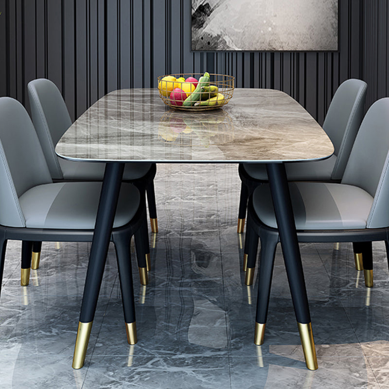 Modern Sintered Stone Dining Table in Grey Rectangle Table with Wooden Base