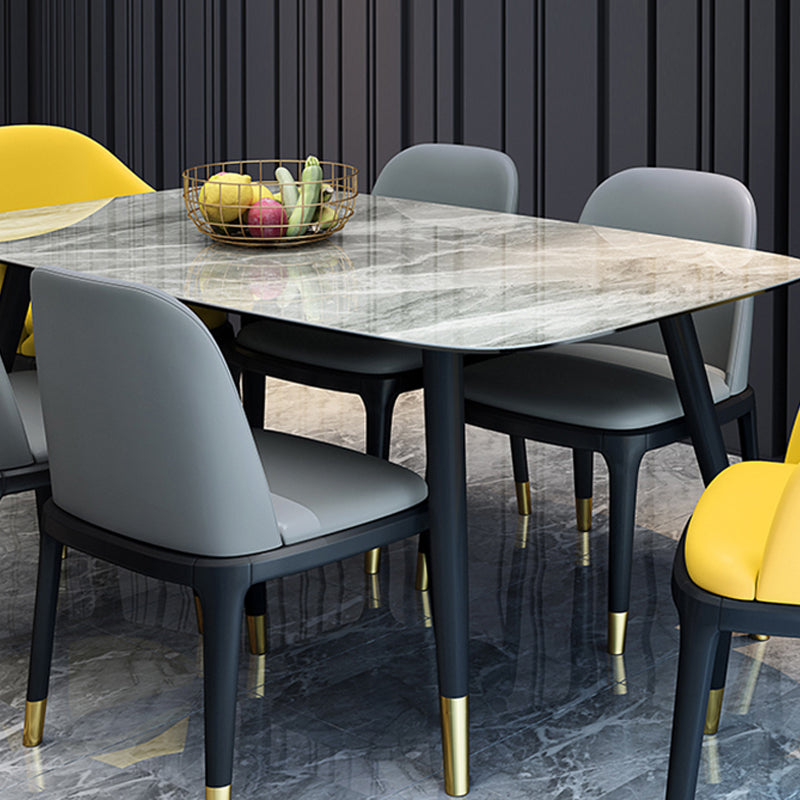 Modern Sintered Stone Dining Table in Grey Rectangle Table with Wooden Base
