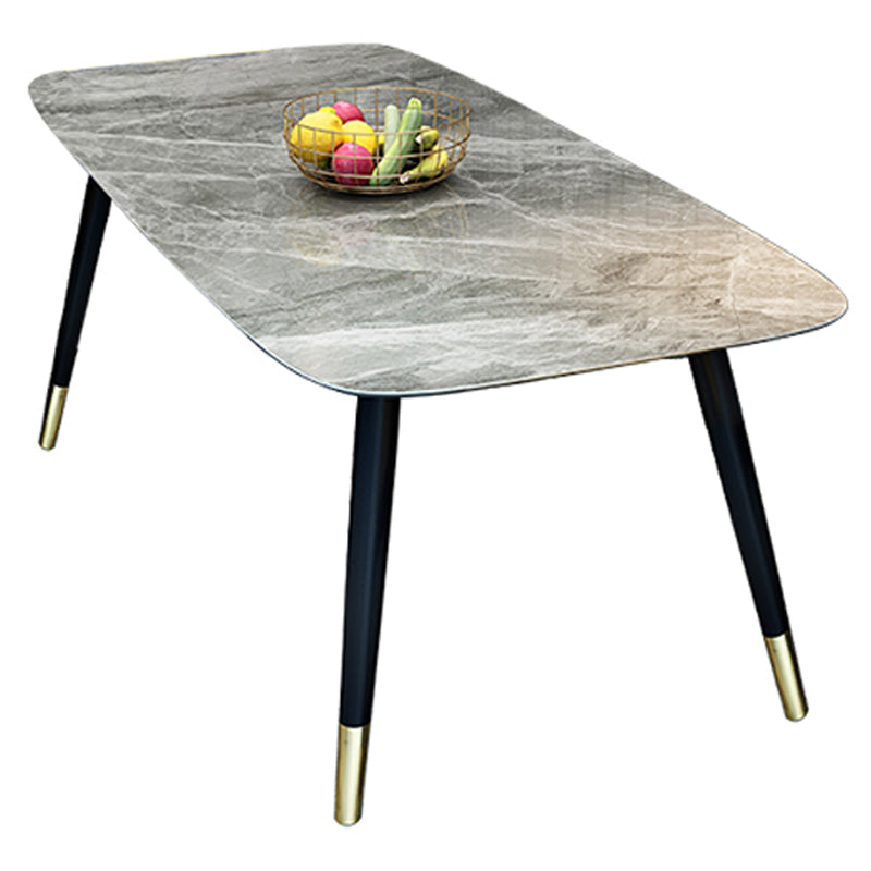 Modern Sintered Stone Dining Table in Grey Rectangle Table with Wooden Base