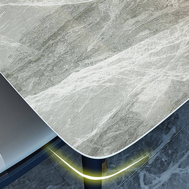 Modern Sintered Stone Dining Table in Grey Rectangle Table with Wooden Base