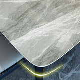 Modern Sintered Stone Dining Table in Grey Rectangle Table with Wooden Base