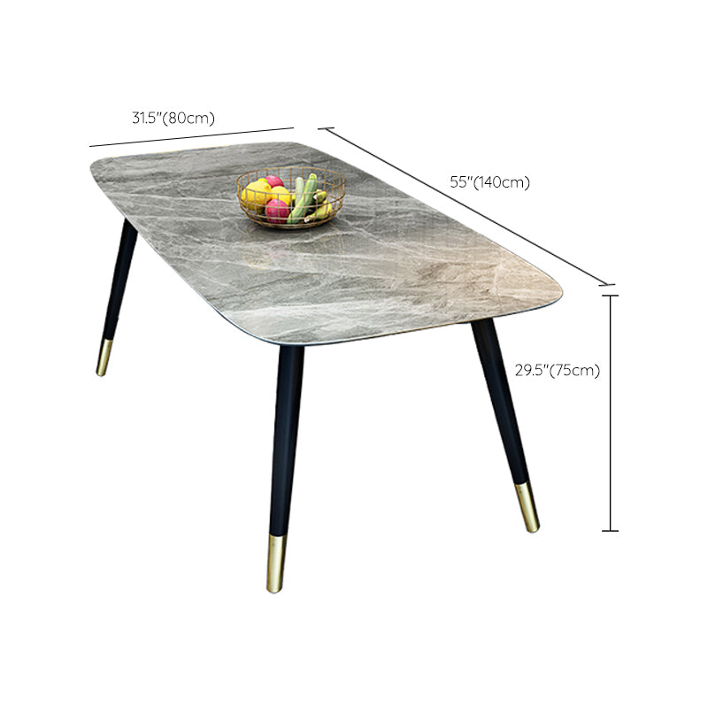 Modern Sintered Stone Dining Table in Grey Rectangle Table with Wooden Base